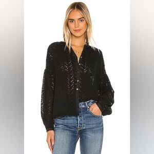 Free People Maddison Cotton Eyelet Blouse in Black Small